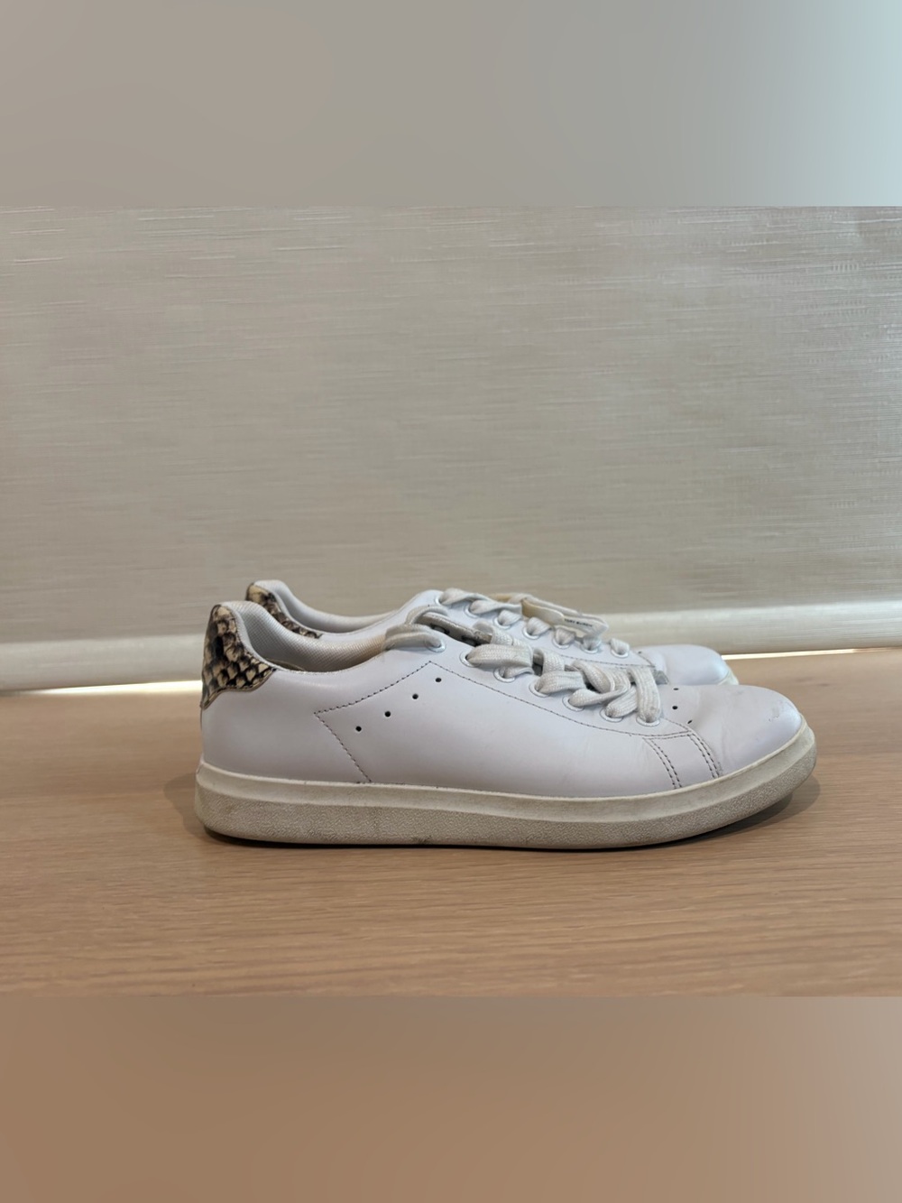 Tory Burch White Leather Sneakers with Snakeskin Heel Accent